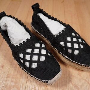 Polo Ralph Lauren Espadrille Loafer Macrame Black Size 6B Textile Brand New